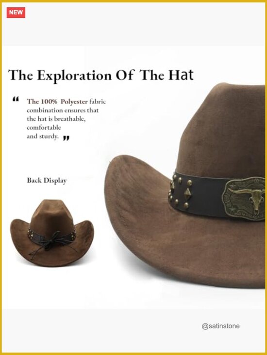 Wide Brim Faux Suede Cowboy Hat Unisex with Shapeable Brim main image 6